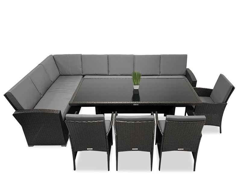 Obrazek Meble ogrodowe rattanowe Just Relax Zestaw Narożnik Milano LONG + 4 Krzesła Classic Brązowy Ciemny LEWY