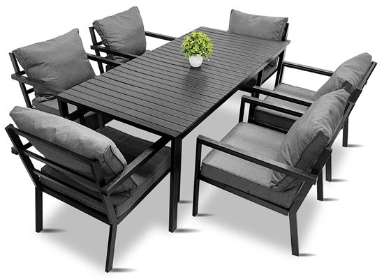 Zestaw  meble ogrodowych metalowych Loft Line Big Family 6 Luxe – stół L z fotelami