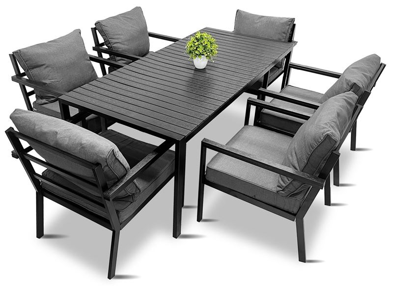 Zestaw  meble ogrodowych metalowych Loft Line Big Family 6 Luxe – stół L z fotelami
