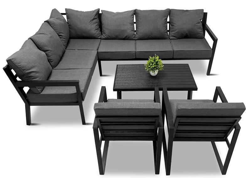 Zestaw mebli ogrodowych metalowych Loft Line – Narożnik Relax Lewy  ze stolikiem Lounge i dwoma krzesłami