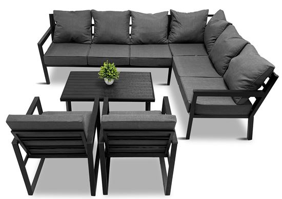 Zestaw mebli ogrodowych metalowych Loft Line – Narożnik Prawy Relax ze stolikiem Lounge oraz dwoma krzesłami 
