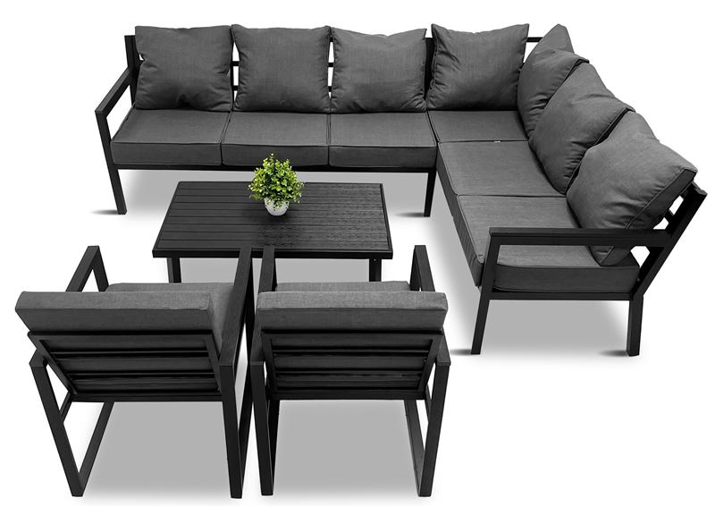 Zestaw mebli ogrodowych metalowych Loft Line – Narożnik Prawy Relax ze stolikiem Lounge oraz dwoma krzesłami 