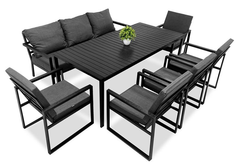 Zestaw  meble ogrodowe metalowe Loft Line – sofa Deluxe, pięć krzeseł i stół L