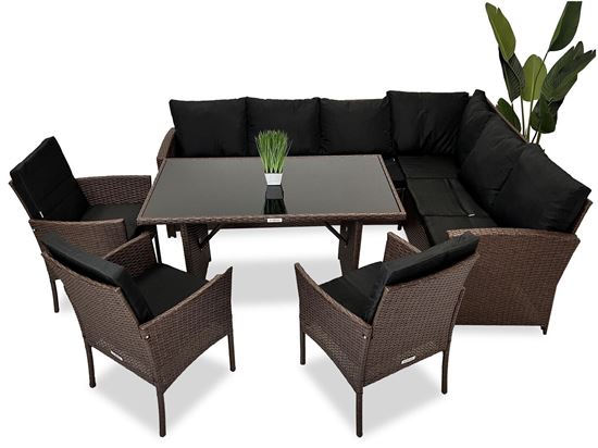 Zestaw meble ogrodowe rattanowe FOTEL NAROŻNIK SOFA STÓŁ KANAPA BRĄZOWY