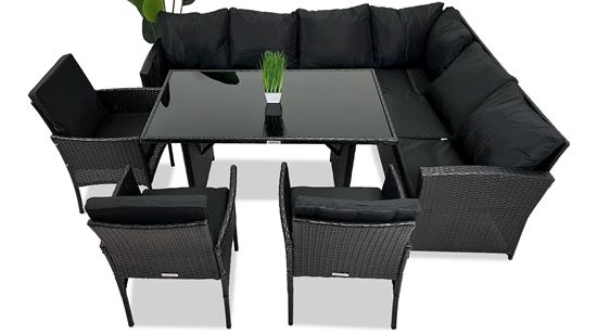 Zestaw meble ogrodowe rattanowe FOTEL NAROŻNIK SOFA STÓŁ KANAPA CZARNY PRAWY