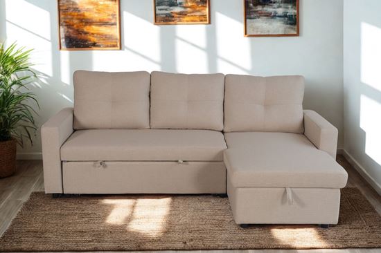 Narożnik z funkcją spania i pojemnikiem LEWY Beżowy