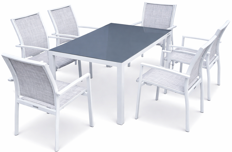 Zestaw meble ogrodowych aluminiowych Big Family 6 Luxe stół + krzesła Biały
