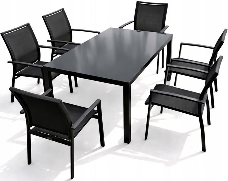 Obrazek Zestaw Meble Ogrodowe Aluminiowe Obiadowe Stół 150 cm + 6 krzeseł Grafitowy