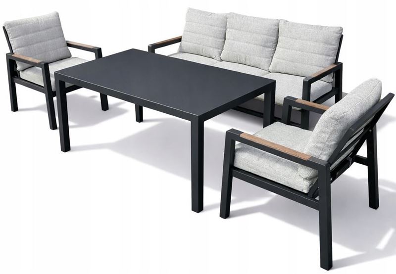 Obrazek Meble ogrodowe aluminiowe zestaw Miami: sofa + stół 150 + 2 fotele, nowoczesny grafit