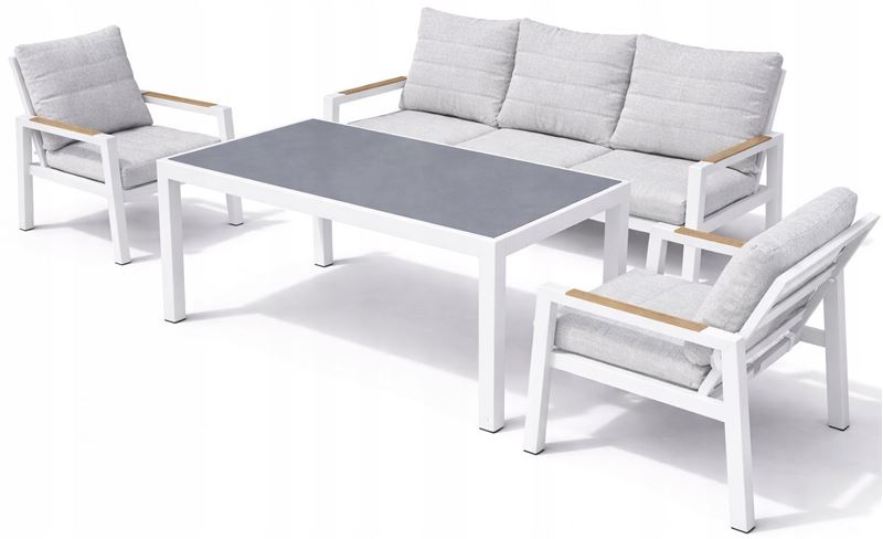 Obrazek Meble ogrodowe aluminiowe zestaw Miami: sofa + stół + 2 fotele, Biały