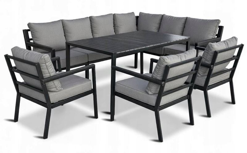 Obrazek Zestaw mebli ogrodowych metalowych Loft Line NAROŻNIK Prawy + 3 Fotele + Stół