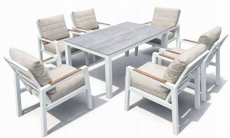 Zestaw meble ogrodowych aluminiowych Alu Loft 6 Luxe stół + foteli Biały