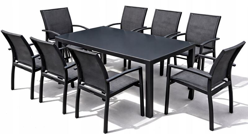 Obrazek Zestaw Meble Ogrodowe Aluminiowe Obiadowe Stół 180 cm + 8 krzeseł Grafitowy