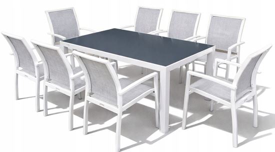 Obrazek Zestaw Meble Ogrodowe Aluminiowe Obiadowe Stół 180 cm + 8 krzeseł Biały