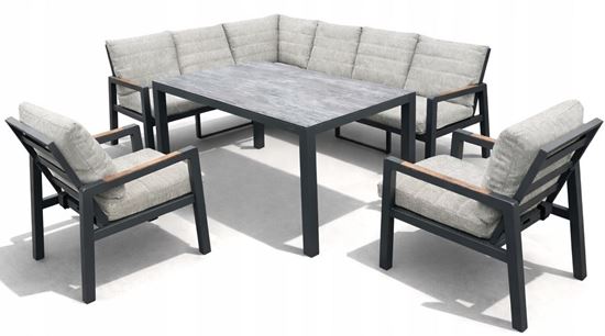 Obrazek Zestaw meble ogrodowe aluminiowe CHICAGO narożnik + 2 fotele + stół Biały