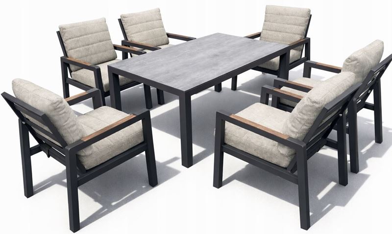 Obrazek Zestaw meble ogrodowych aluminiowych Alu Loft 6 Luxe stół 150 + krzesła Grafitowy