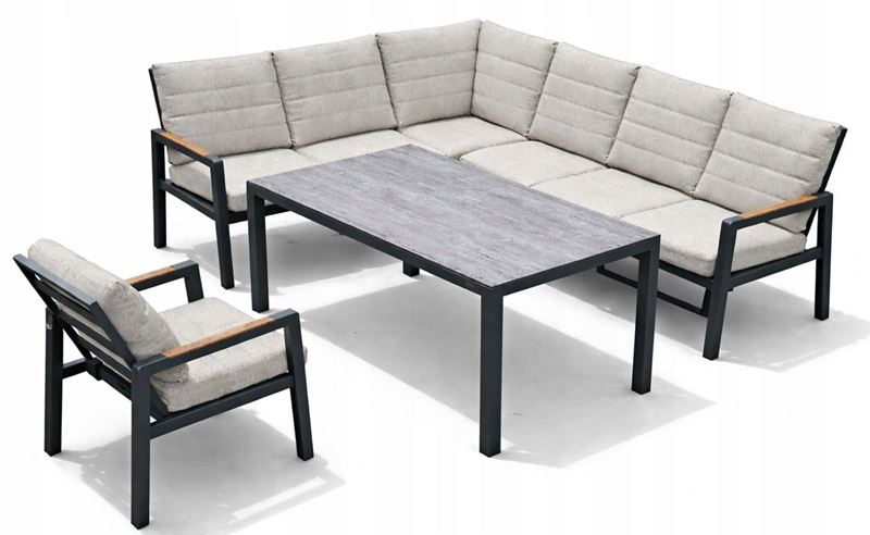 Obrazek Zestaw mebli aluminiowych od Just Relax: Narożnik Chicago + Stół 150 + 1 Fotel Grafitowy