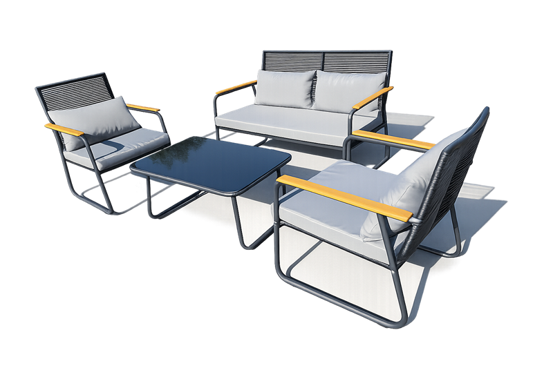 Obrazek MEBLE OGRODOWE RATTANOWE ZESTAW MEBLI OGRODOWYCH Sofa + Stół + 2 Fotela