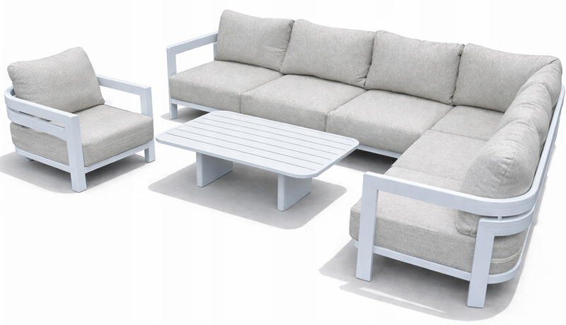 Obrazek Zestaw meble ogrodowe aluminiowe MALIBU narożnik + fotel + stolik Biały