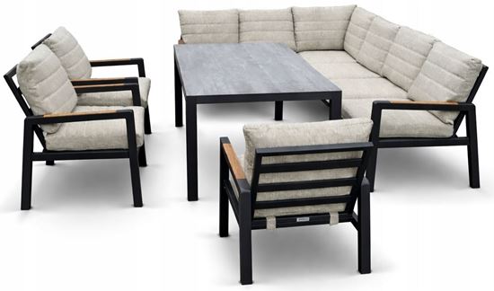 Obrazek Zestaw meble ogrodowe aluminiowe MIAMI narożnik + 3 fotele + stół Grafitowy