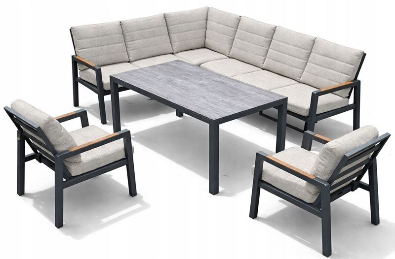 Obrazek Zestaw meble ogrodowe aluminiowe MIAMI narożnik + 2 fotele + stół Grafitowy