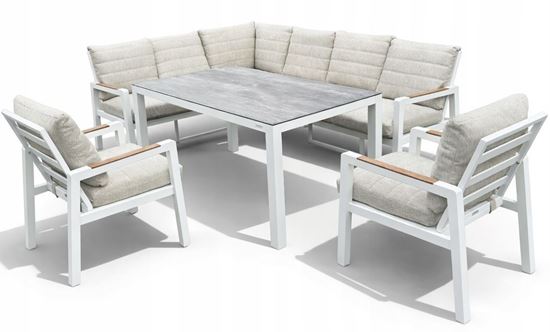 Obrazek Zestaw mebli aluminiowych od Just Relax: Narożnik Chicago + Stół + 2 Fotele Biały