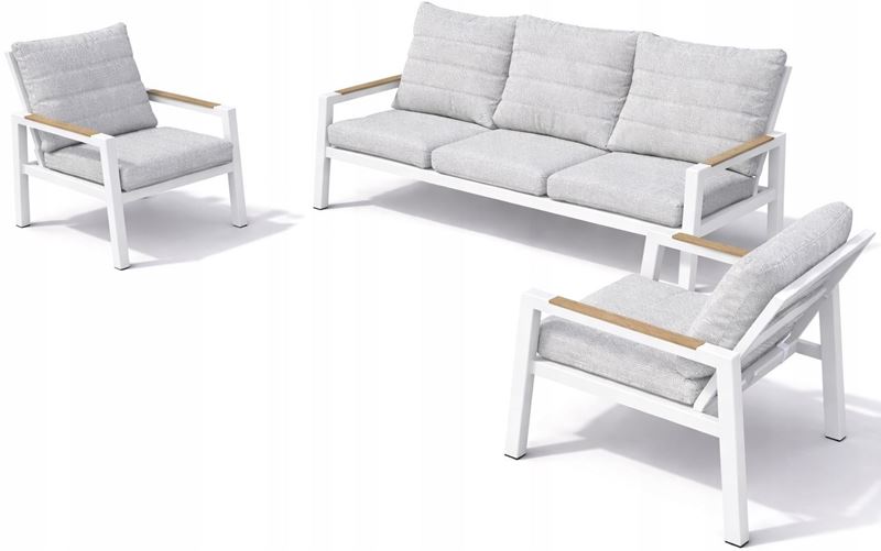 Zestaw meble ogrodowe aluminiowe modułowe Sofa + 2 fotele Biały