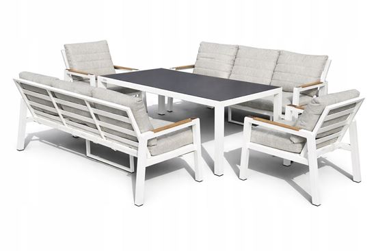 Zestaw Meble Ogrodowe Aluminiowe 2 Sofy + Stół + 2 fotele Biały