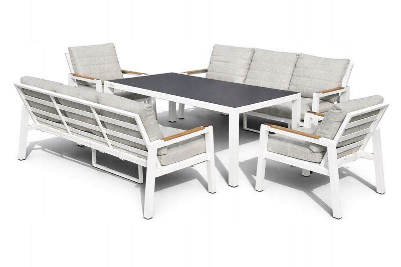 Zestaw Meble Ogrodowe Aluminiowe 2 Sofy + Stół + 2 fotele Biały