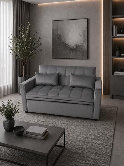 Sofa z funkcją spania rozkładana kanapa regulacja zagłówka szara