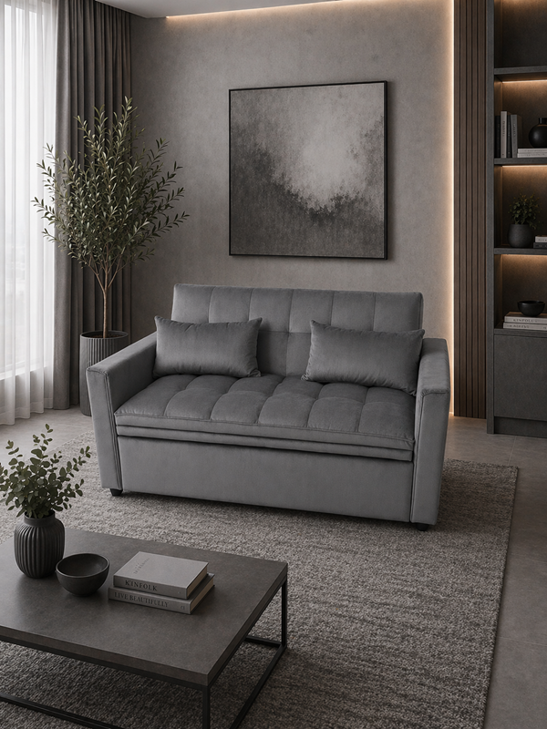 Sofa z funkcją spania rozkładana kanapa regulacja zagłówka szara