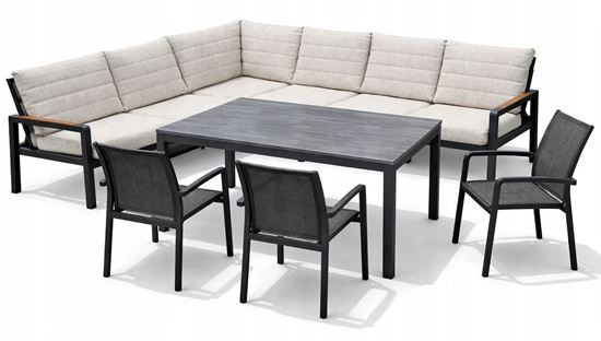 Obrazek Zestaw mebli aluminiowych od Just Relax: Narożnik Chicago + Stół + 3 Krzesła Grafitowy