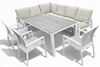 Obrazek Zestaw mebli aluminiowych od Just Relax: Narożnik Chicago + Stół 150 + 3 Krzesła Biały