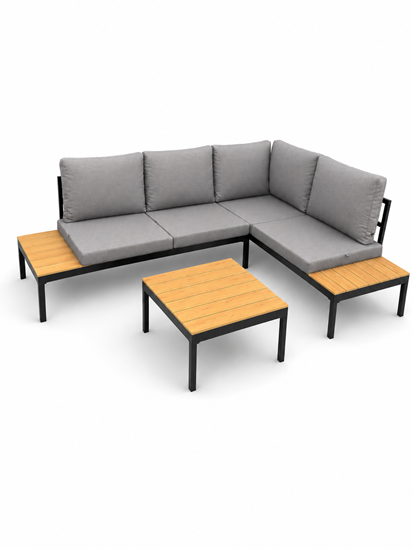 Obrazek Wood Steel Loft Compact - METALOWY ZESTAW MEBLI OGRODOWYCH Narożnik + Stół 56 cm