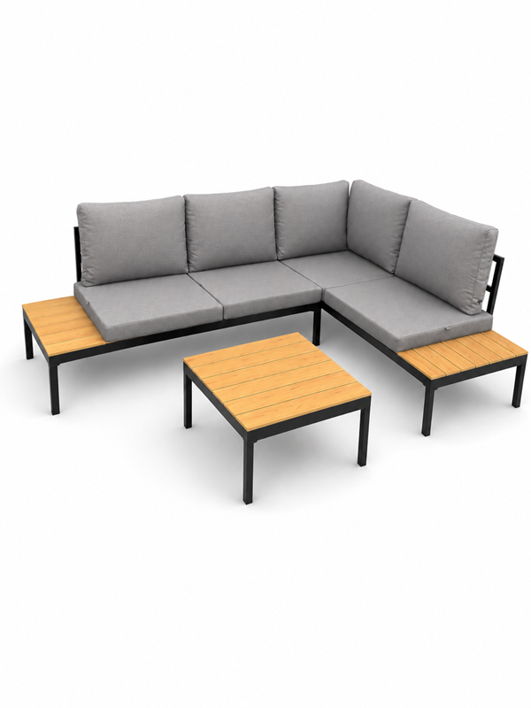 Obrazek Wood Steel Loft Compact - METALOWY ZESTAW MEBLI OGRODOWYCH Narożnik + Stół 56 cm