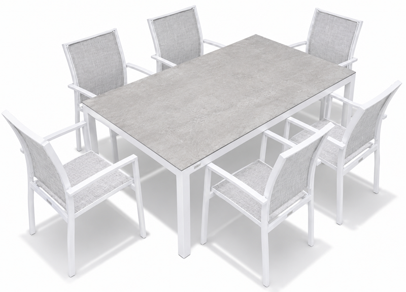 Obrazek Zestaw Meble Ogrodowe Aluminiowe Obiadowe Stół 150 cm + 6 krzeseł Biały