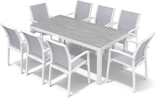 Obrazek Zestaw Meble Ogrodowe Aluminiowe Obiadowe Stół 180 cm + 8 krzeseł Biały