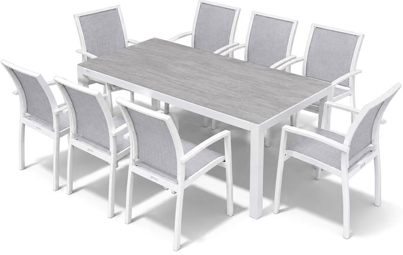 Obrazek Zestaw Meble Ogrodowe Aluminiowe Obiadowe Stół 180 cm + 8 krzeseł Biały
