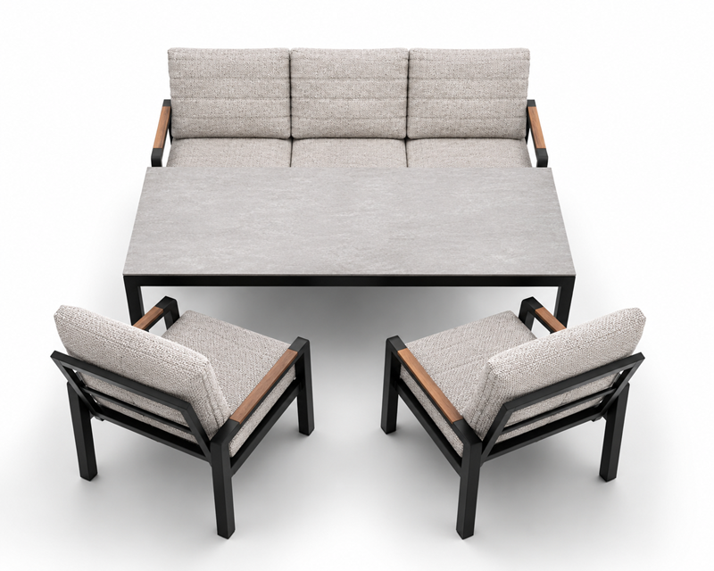 Obrazek Meble ogrodowe aluminiowe zestaw Miami: sofa + stół 150 + 2 fotele, nowoczesny grafit